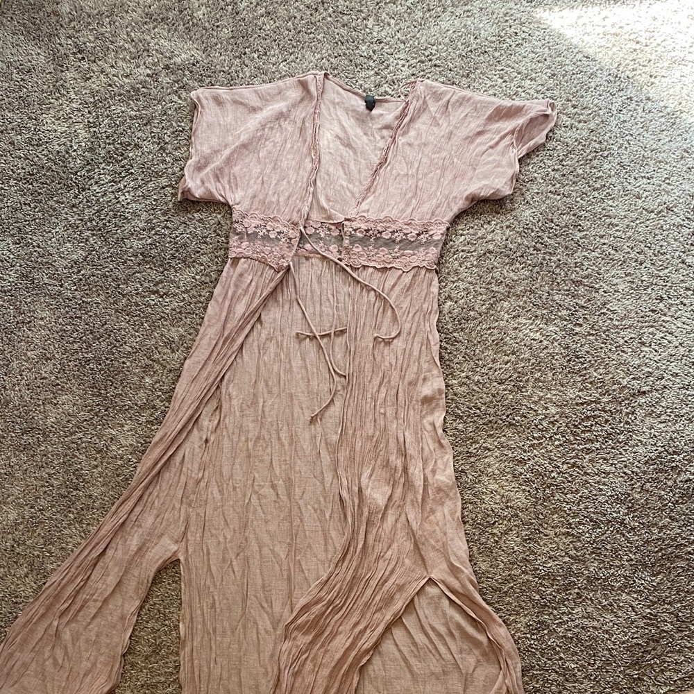 Pink Lace Trim Open-Front Top